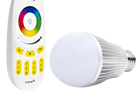 Smartphone or Tablet WiFi Compatible RGB+White LED Bulb, 9W w/ RF Remote